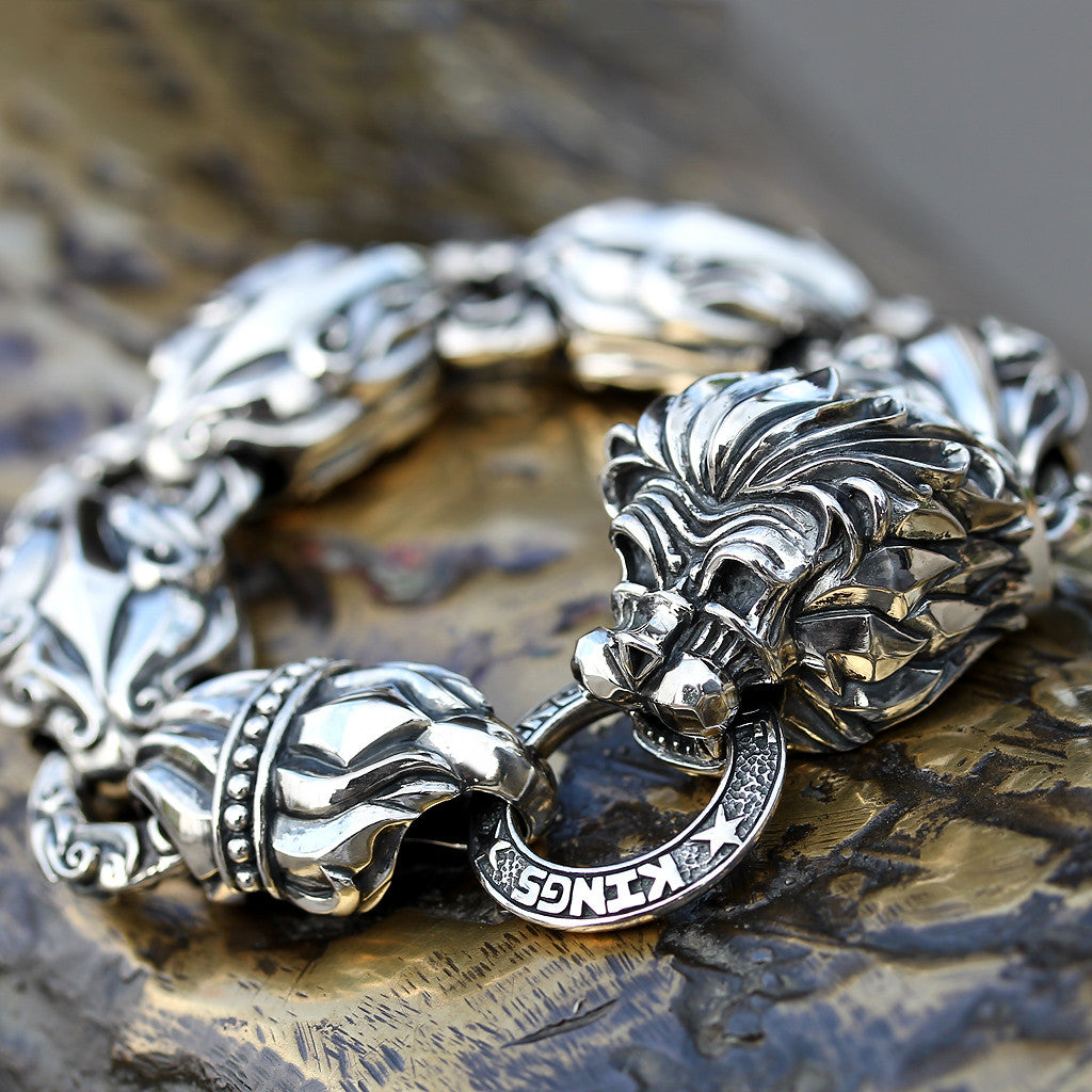 Men's Sterling Silver Lion King Cuff Bracelet